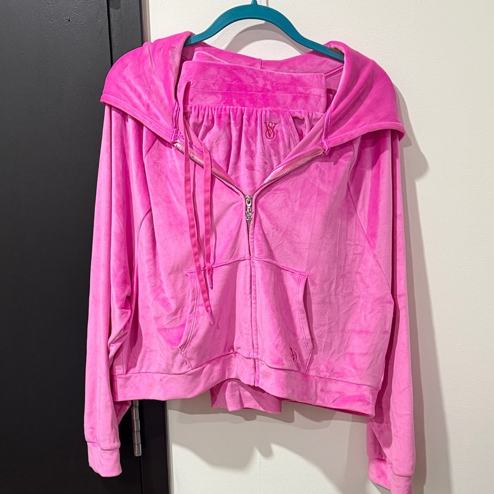 Pink Velour Hoodie and Pants Set